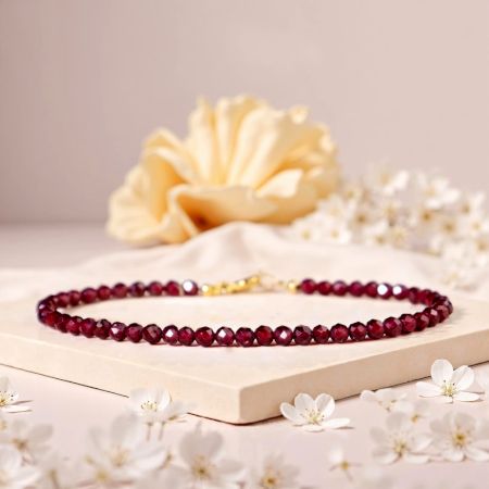 Garnet Beaded Bracelet, Dainty Gold plated bracelet for women, Handmade jewelry